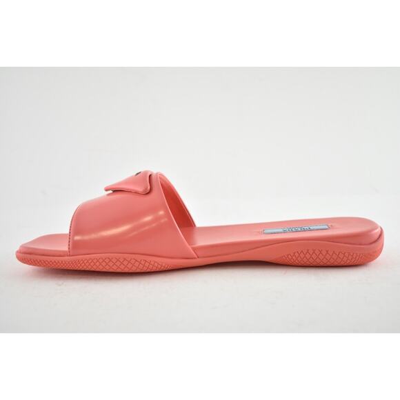 Prada Corallo Red Rubber Leather Triangle Logo Slide Sandal Flip Flop Flat 40 - Picture 9 of 12